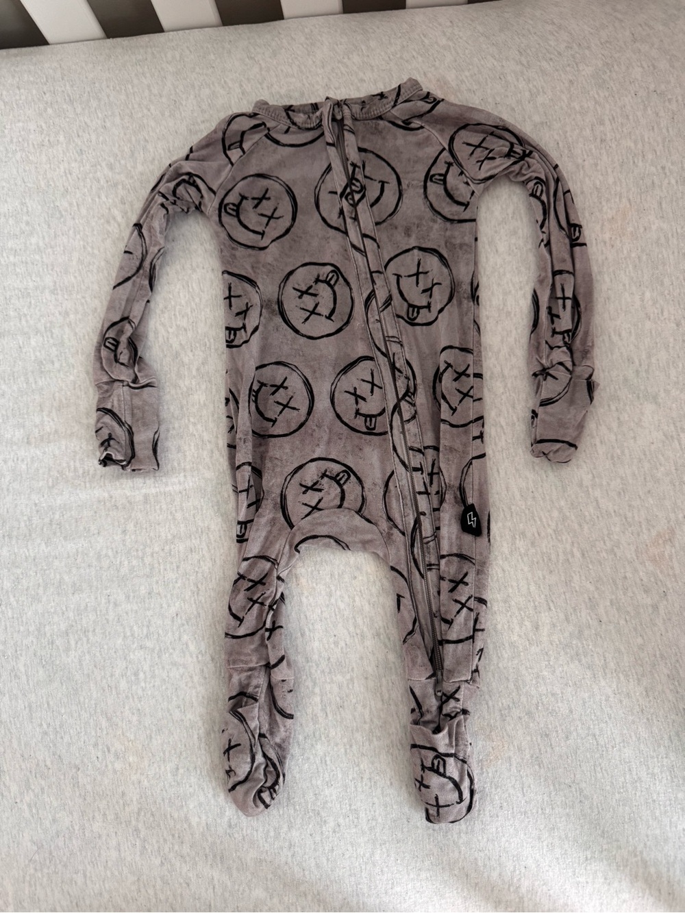 Gray Smiley Footed One-Piece Pajama for Kids - Soft Cozy Sleepwear